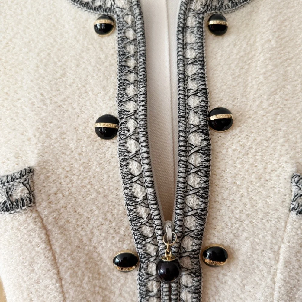 Vintage St. John Collection by Marie Gray -- Ivory Tweed Knit Jacket Size 10 - Picture 5 of 8